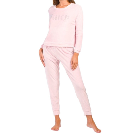 JUICY Couture Barbie Velour Bling Lounge Jogger Pajama Y2K Sleepwear Pink L - Picture 1 of 15